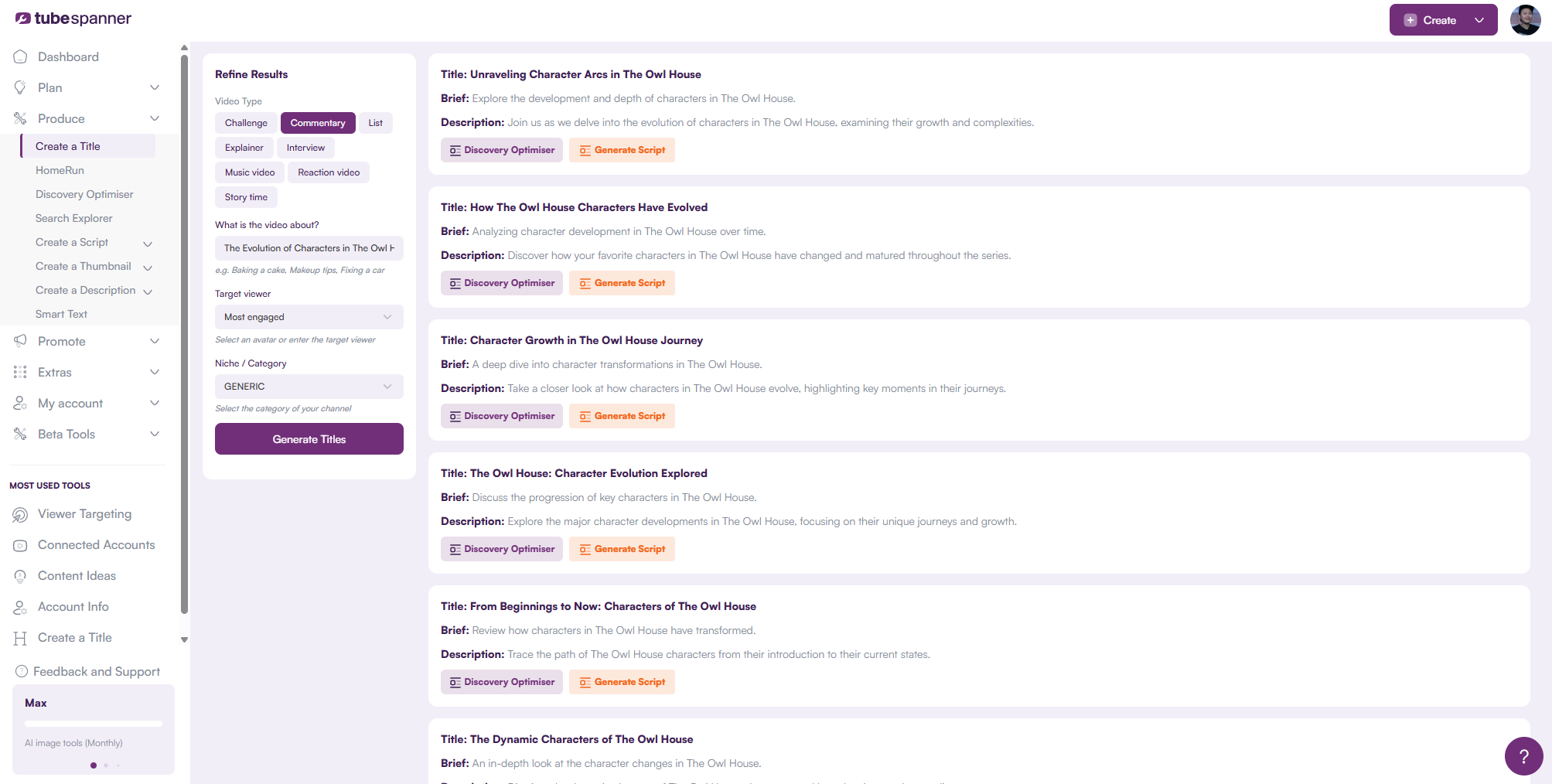 video title dashboard