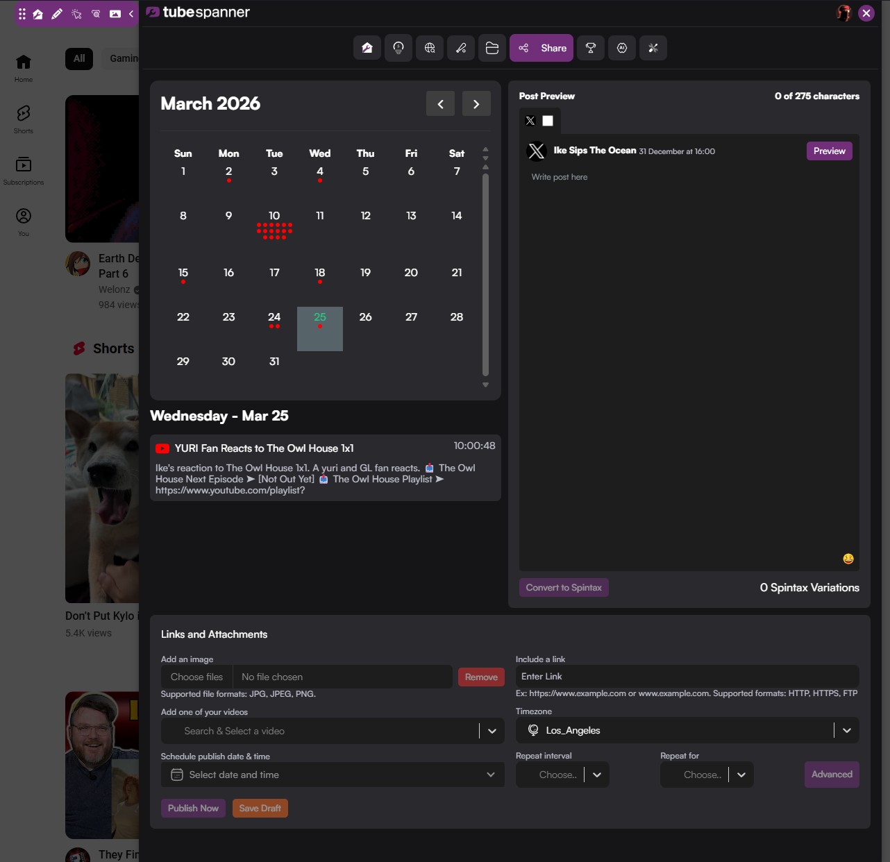 TubeSpanner Share and Calendar