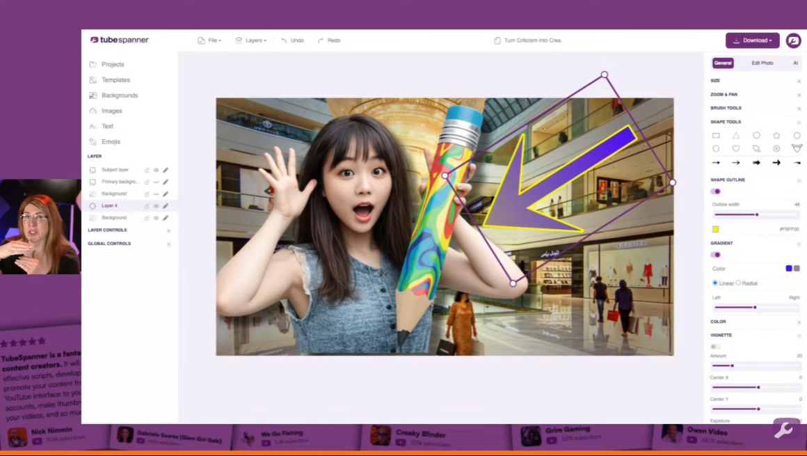 TubeSpanner Danielle showing off the Thumbnail Editor