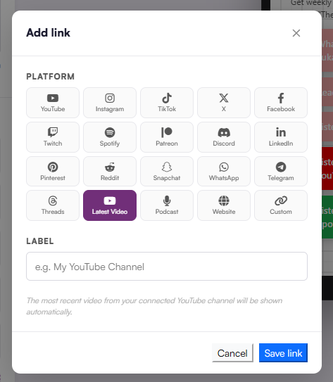 TubeSpanner Bio Page Add Link