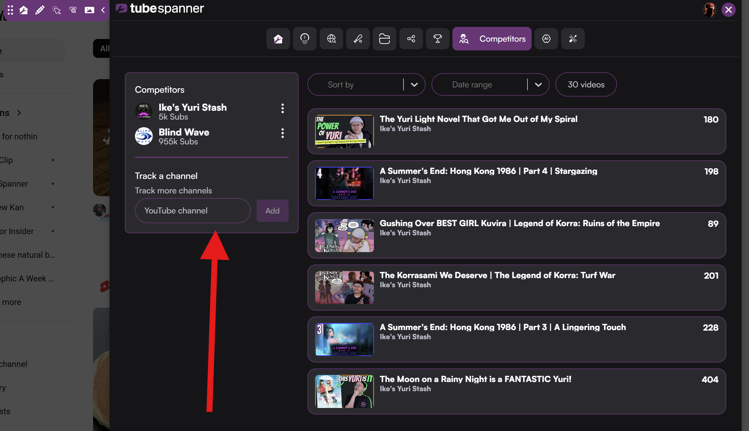 TubeSpanner track a channel