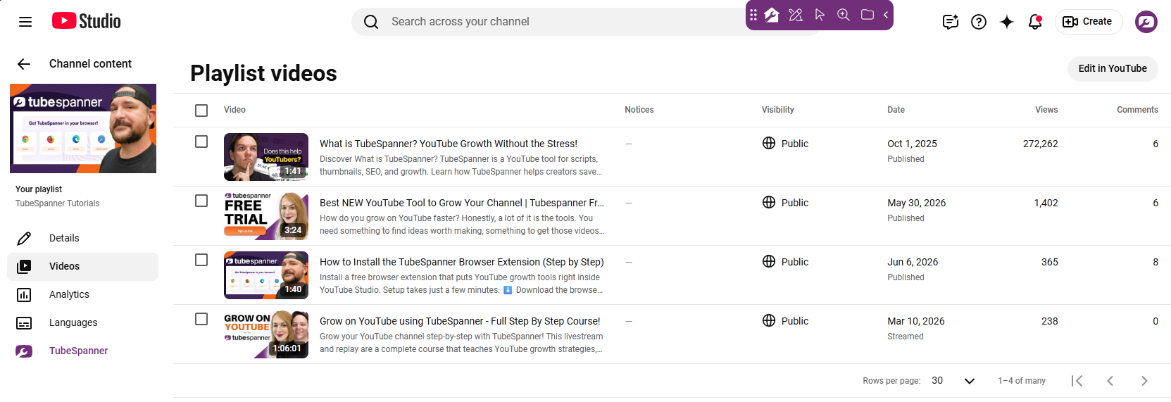 TubeSpanner playlist videos
