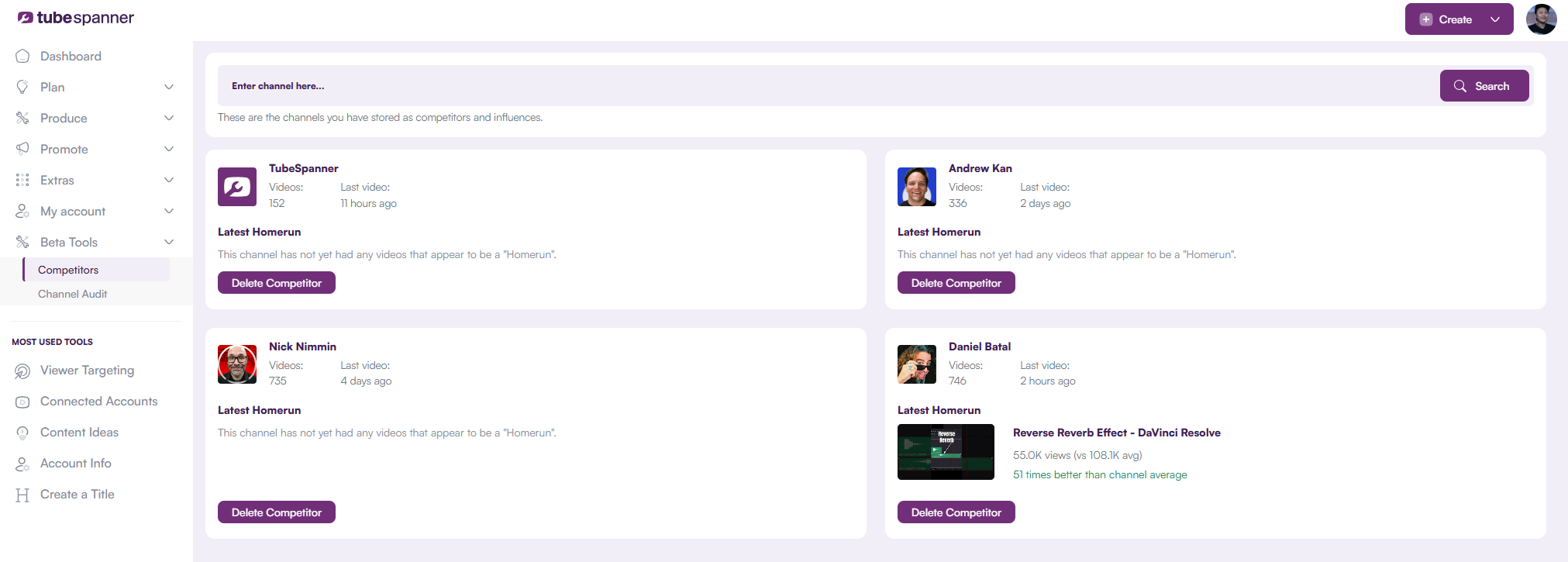 TubeSpanner Competitors Dashboard