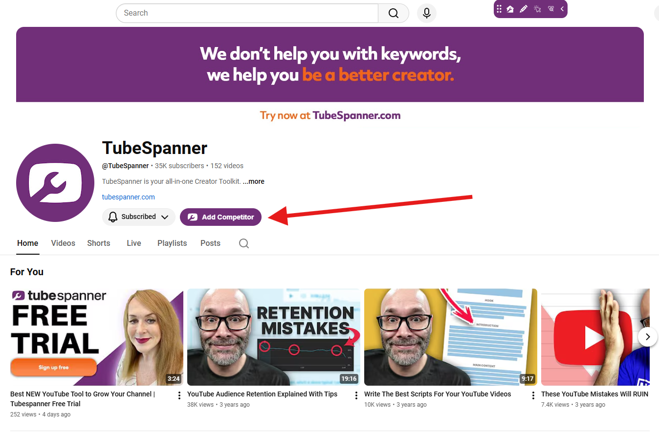 TubeSpanner Add Competitor
