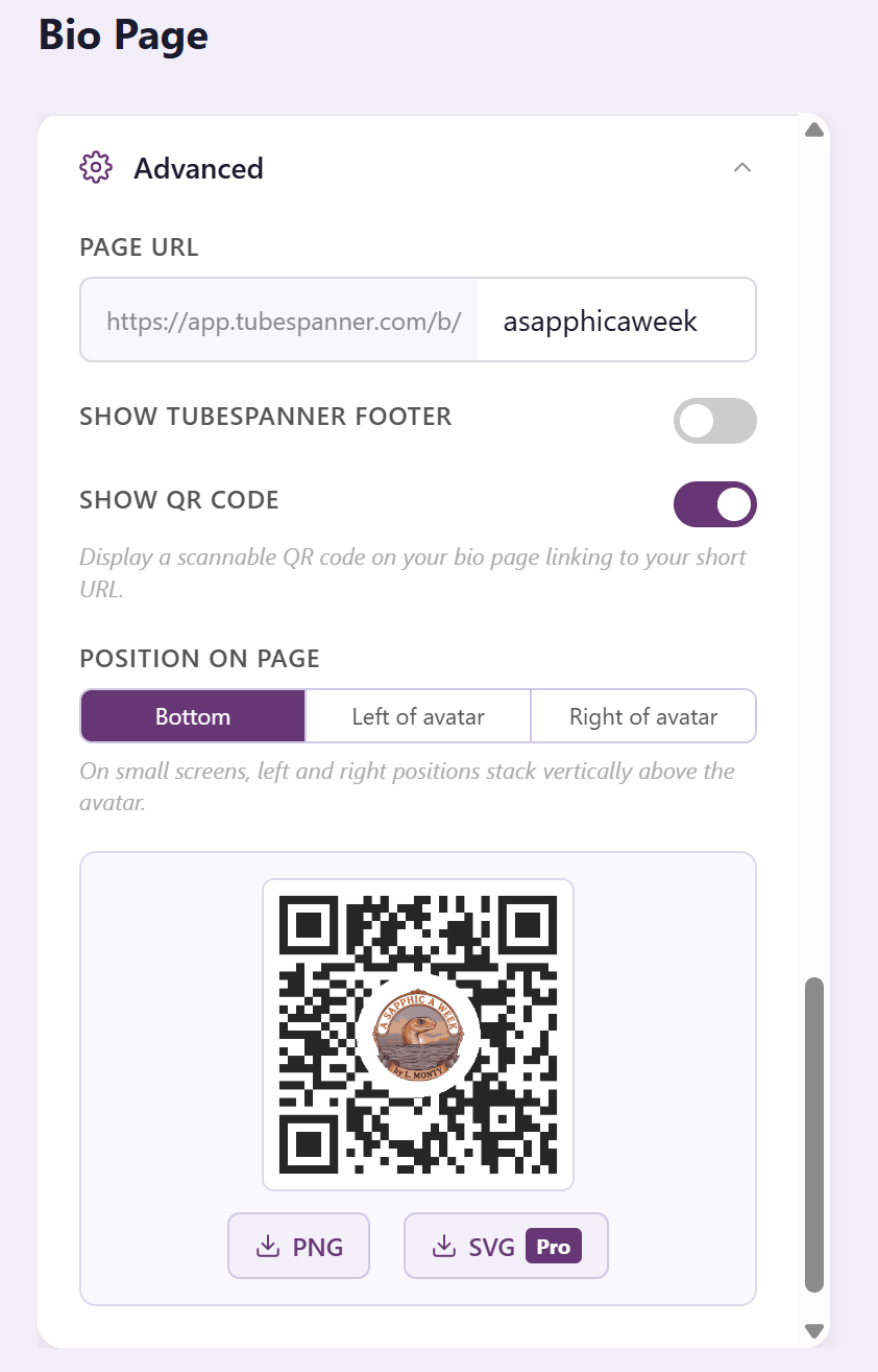 TubeSpanner Bio Page QR Code