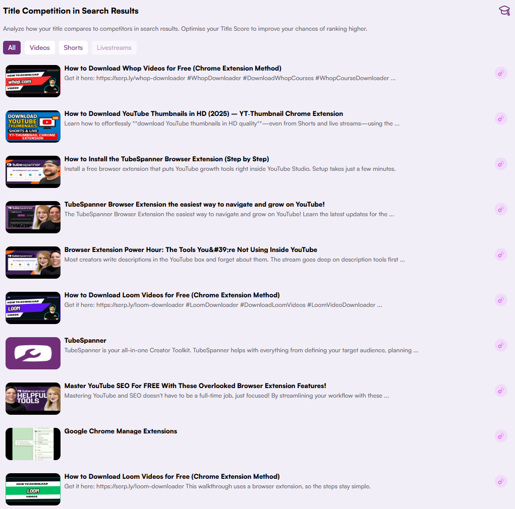 TubeSpanner SEO search result