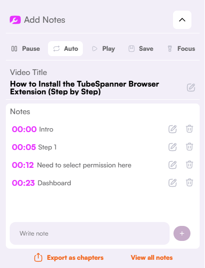 TubeSpanner Video Notes