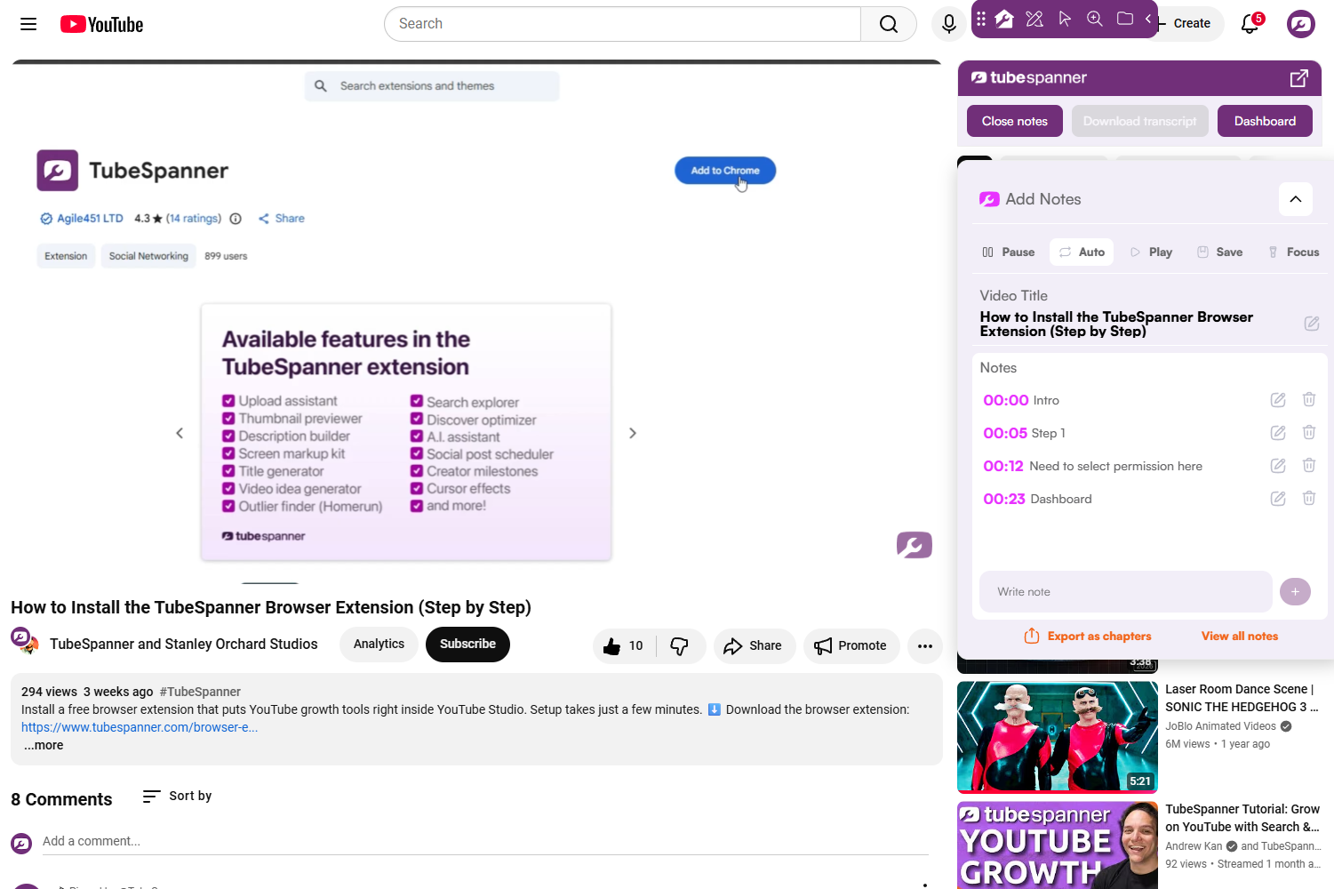 TubeSpanner Video Notes
