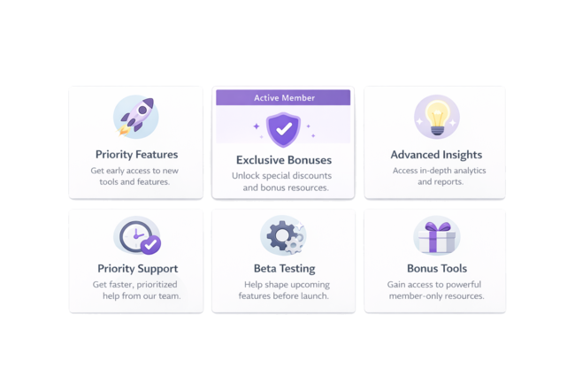 Illustrated grid of structured membership benefit cards, with one perk highlighted to represent additional value for members.