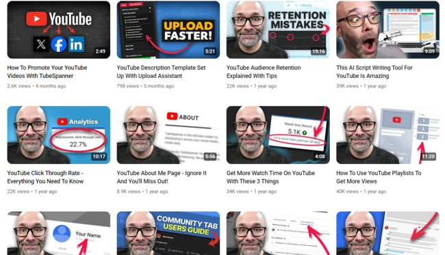 A grid of YouTube thumbnails