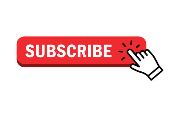 Subscribe button with a cartoon hand clicking it.