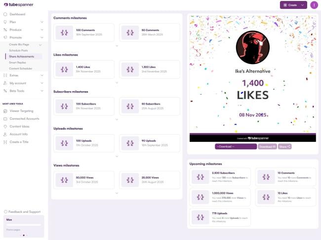 TubeSpanner Achievements Page