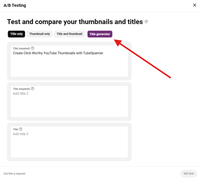 TubeSpann A/B Test Title Generator