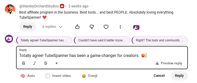 TubeSpanner automated comment