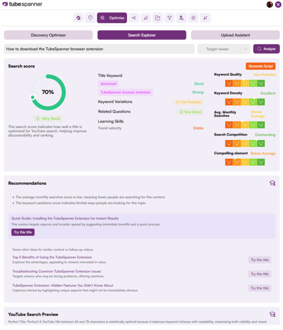 TubeSpanner SEO Optimiser
