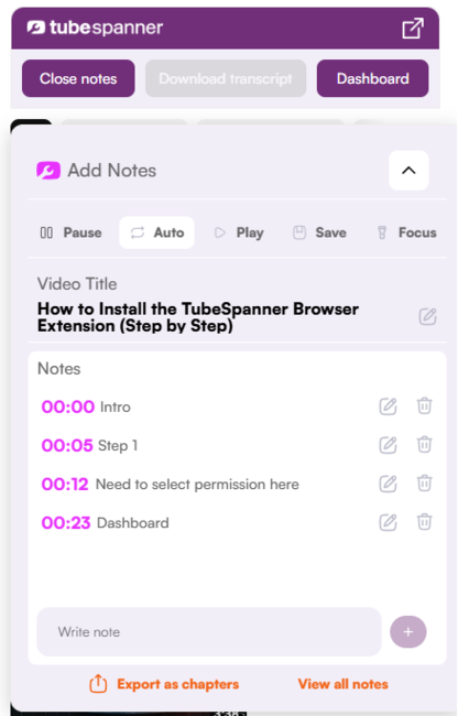TubeSpanner Video Notes