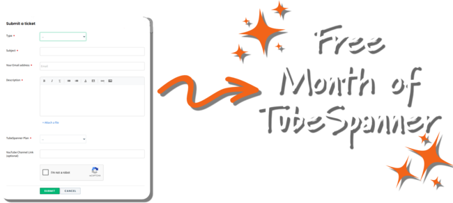 A bug report form leading to a free month of TubeSpanner