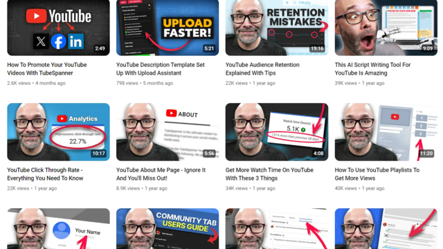 A grid of YouTube thumbnails