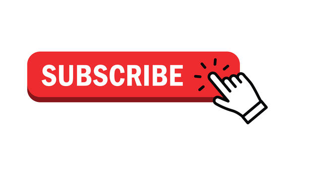 Subscribe button with a cartoon hand clicking it.