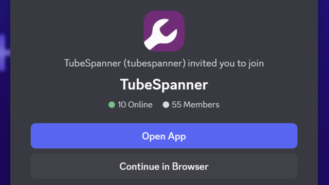 TubeSpanner Discord invite page focused on YouTube channel growth, SEO optimization, and content strategy.