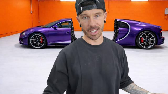 Mat Armstrong separating the chassis of a Bugatti Chiron Pur Sport during the rebuild